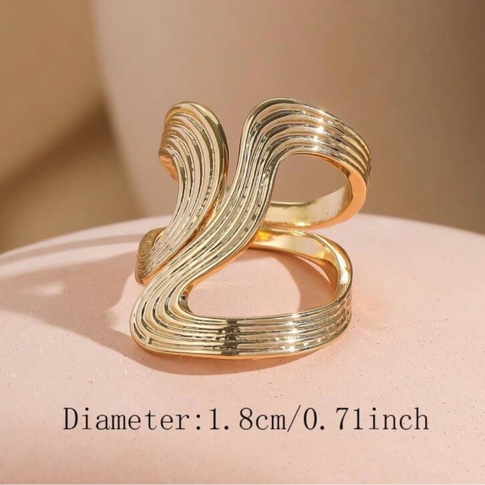 Gold Wave Statement Adjustable Ring - Picture 3 of 5